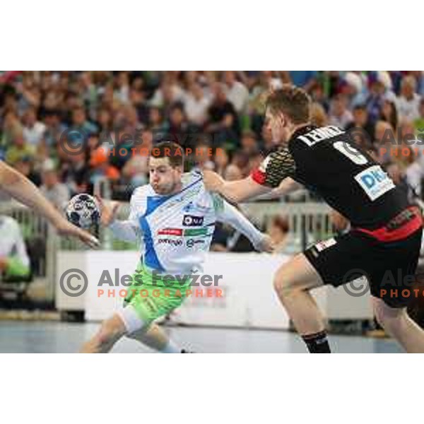 Miha Zarabec in action during Euro 2018 Qualifyers handball match between Slovenia and Germany in SRC Stozice, Ljubljana, Slovenia on May 3,2017