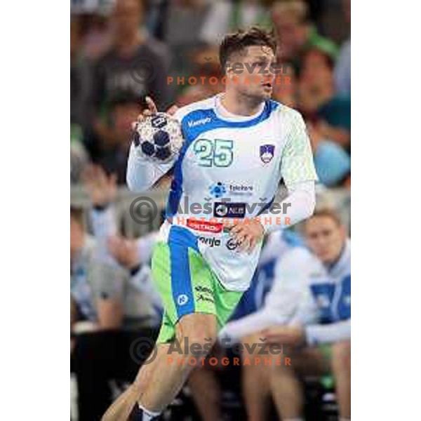 Marko Bezjak in action during Euro 2018 Qualifyers handball match between Slovenia and Germany in SRC Stozice, Ljubljana, Slovenia on May 3,2017