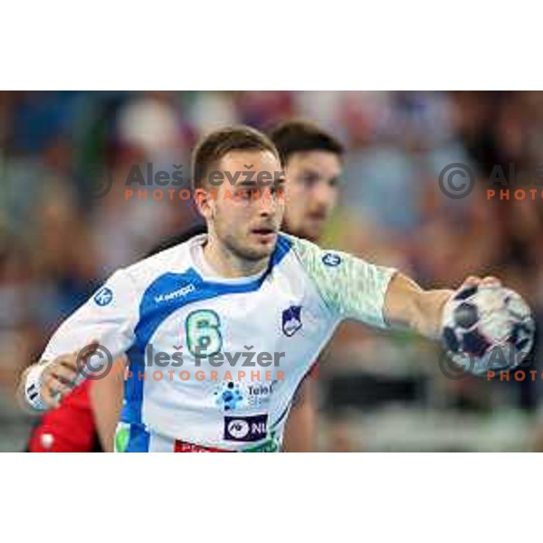 Gasper Marguc in action during Euro 2018 Qualifyers handball match between Slovenia and Germany in SRC Stozice, Ljubljana, Slovenia on May 3,2017