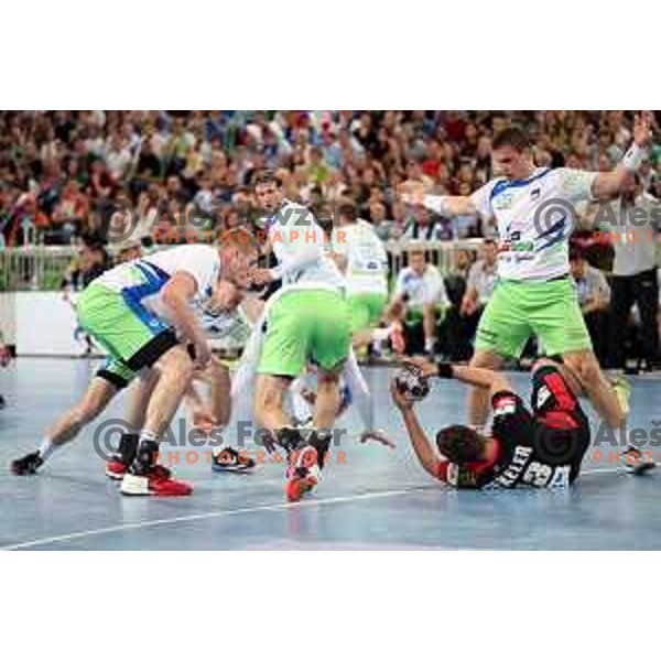 action during Euro 2018 Qualifyers handball match between Slovenia and Germany in SRC Stozice, Ljubljana, Slovenia on May 3,2017