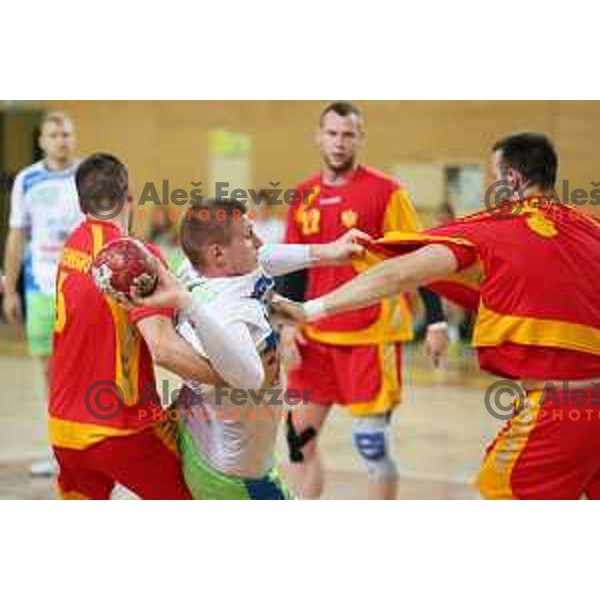 Blaz Blagotinsek in action during friendly handball match between Slovenia and Montenegro in Skofja Loka, Slovenia on June 8, 2017