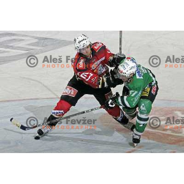 Kranjc and Corupe at ice-hockey match ZM Olimpija-Acroni Jesenice in 22nd round of Ebel league,played in LJUBLJANA (Slovenia) 18.11.2007. ZM Olimpija won 5:4 after shot-out. Photo by Ales Fevzer 