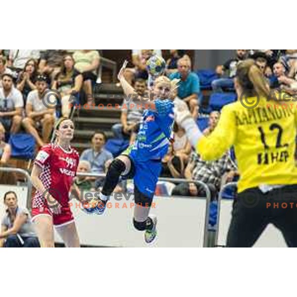 Tamara Mavsar (14) in action during Women’s World Cup qualification handball match between Slovenia and Croatia in Golovec Hall, Celje on June 15th, 2017