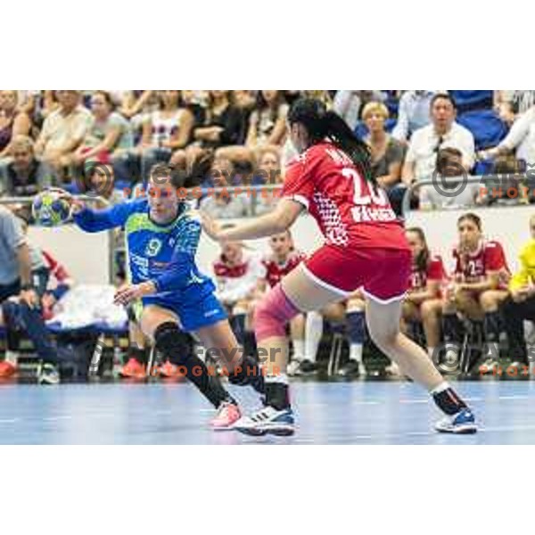 Nina Jericek (9) in action during Women’s World Cup qualification handball match between Slovenia and Croatia in Golovec Hall, Celje on June 15th, 2017