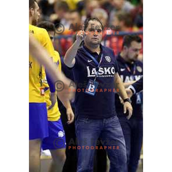 Branko Tamse, head coach of Celje PL in action during Velux EHF Champions League match between Celje Pivovarna Lasko (Slovenia) and Veszprem (Hungary) in Zlatorog Hall, Celje, Slovenia on September 16, 2017