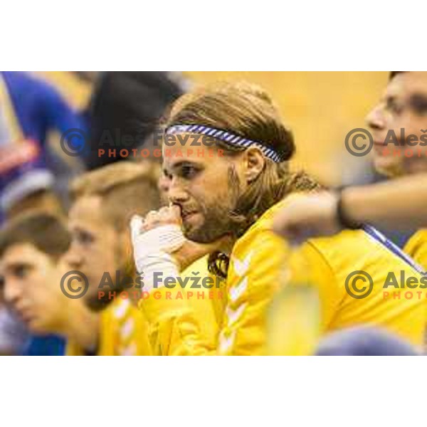 Kielce’s Dean Bombac (44) reacting during EHF Champions League match between Celje PL (Slovenia) and PGE Vive Kielce (Poland) in Zlatorog Hall, Celje on September 30th, 2017
