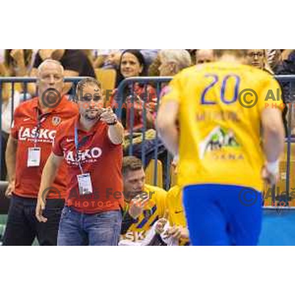 Celje’s head coach Branko Tamse reacting during EHF Champions League match between Celje PL (Slovenia) and PGE Vive Kielce (Poland) in Zlatorog Hall, Celje on September 30th, 2017
