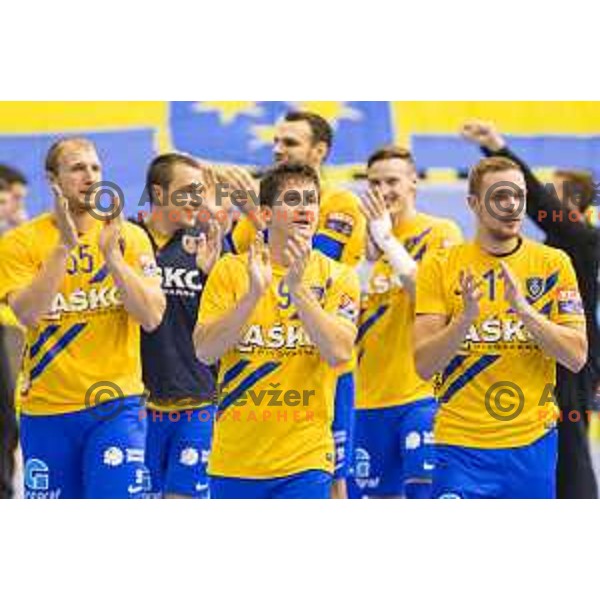 Team Celje celebrating after EHF Champions League match between Celje PL (Slovenia) and PGE Vive Kielce (Poland) in Zlatorog Hall, Celje on September 30th, 2017 