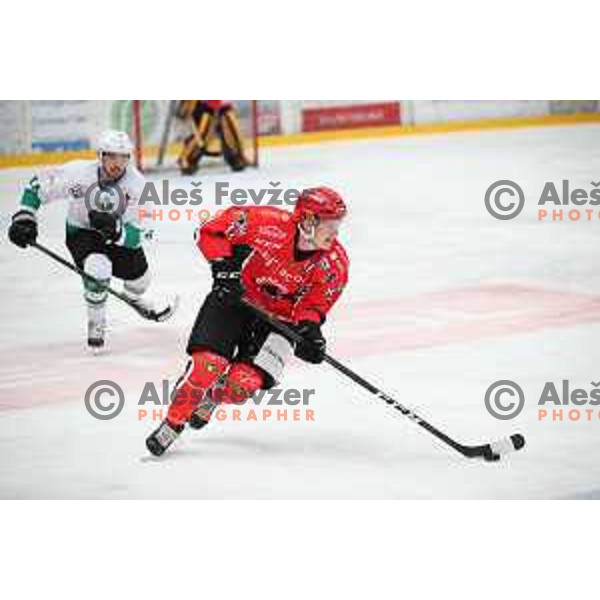 Luka Kalan in action during Alps League ice-hockey match between SIJ Acroni Jesenice and SZ Olimpija in Podmezakla Hall, Jesenice, Slovenia on October 14, 2017