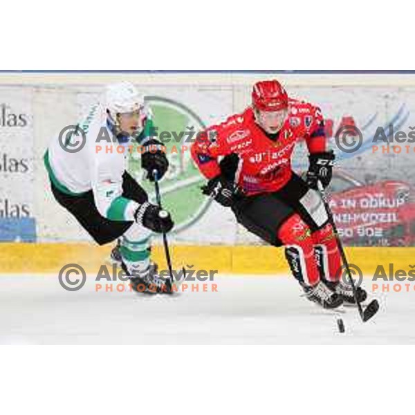 action during Alps League ice-hockey match between SIJ Acroni Jesenice and SZ Olimpija in Podmezakla Hall, Jesenice, Slovenia on October 14, 2017