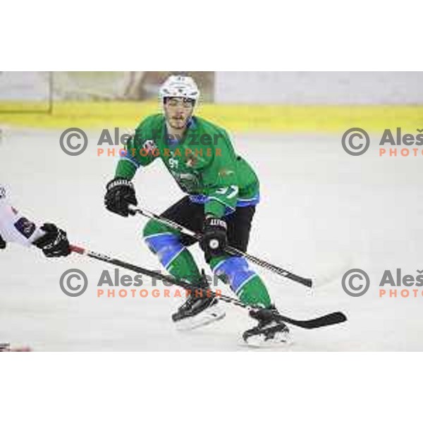 Luka Ulamec in action during Alps League ice-hockey match between SZ Olimpija and SIJ Acroni Jesenice in Tivoli Hall, Ljubljana, Slovenia on October 25, 2017