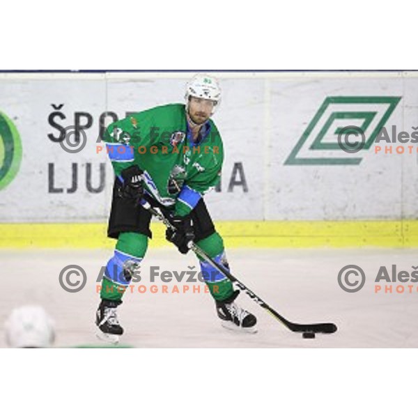 Matic Kralj in action during Alps League ice-hockey match between SZ Olimpija and SIJ Acroni Jesenice in Tivoli Hall, Ljubljana, Slovenia on October 25, 2017