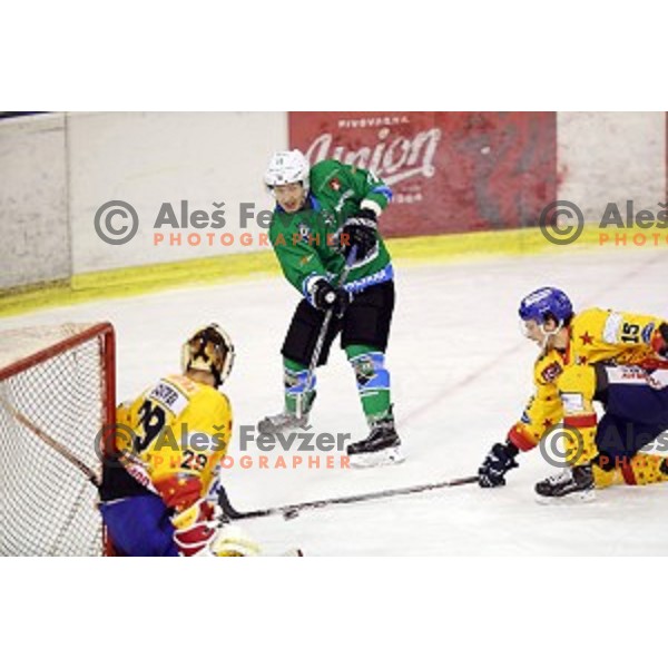 Nik Grahut of SZ Olimpija in action during Alps League ice-hockey match between SZ Olimpija and Asiago in Tivoli Hall, Ljubljana, Slovenia on November 29, 2017