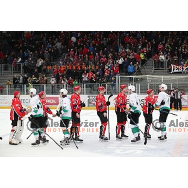 action during Alps League ice-hockey match between SIJ Acroni Jesenice and SZ Olimpija in Podmezakla Hall, Jesenice, Slovenia on December 30, 2017