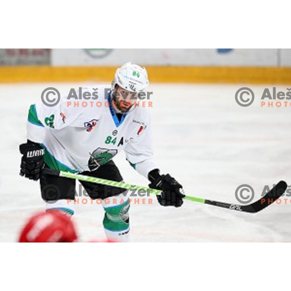 Andrej Hebar in action during Alps League ice-hockey match between SIJ Acroni Jesenice and SZ Olimpija in Podmezakla Hall, Jesenice, Slovenia on December 30, 2017