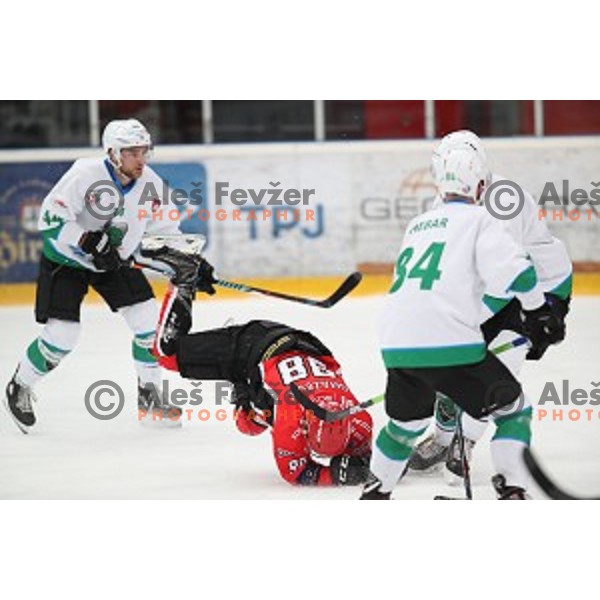 Blaz Tomazevic in action during Alps League ice-hockey match between SIJ Acroni Jesenice and SZ Olimpija in Podmezakla Hall, Jesenice, Slovenia on December 30, 2017