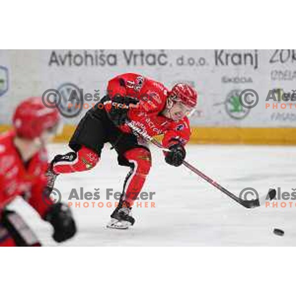 Luka Kalan in action during Alps League ice-hockey match between SIJ Acroni Jesenice and SZ Olimpija in Podmezakla Hall, Jesenice, Slovenia on January 13, 2018