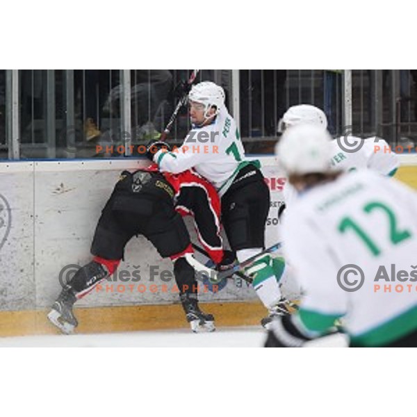 action during Alps League ice-hockey match between SIJ Acroni Jesenice and SZ Olimpija in Podmezakla Hall, Jesenice, Slovenia on January 13, 2018