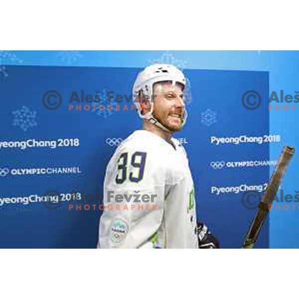 Jan Mursak in action during Olympic Ice-hockey tournament match between USA and Slovenia during PyeongChang 2018 Winter Olympic Games, South Korea on February 14, 2018