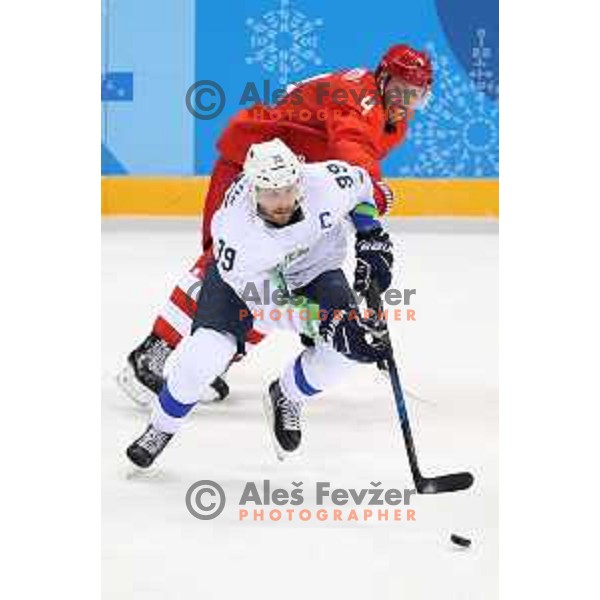 Jan Mursak (SLO) in action at ice hockey tournament match between OAR (Olympic athletes of Russia) and Slovenia during PyeongChang 2018 Winter Olympic Games, South Korea on February 16, 2018