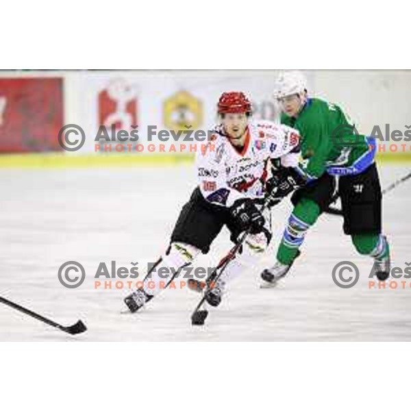 Markus Piispanen in action during quarter-final of Alps League ice-hockey match between SZ Olimpija and Acroni Jesenice in Tivoli Hall, Ljubljana, Slovenia on March 8, 2018