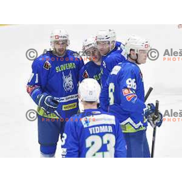 of Slovenia in action durnig friendly ice-hockey match between Slovenia and Croatia in Celje, Slovenia on April 8, 2018