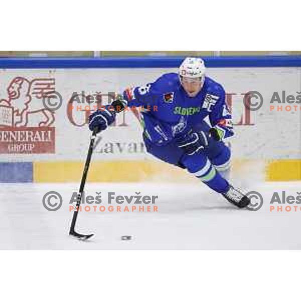 Jan Urbas in action during friendly ice-hockey match between Slovenia and Hungary at Bled ice Hall, Slovenia on April 11, 2018