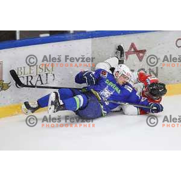 action during friendly ice-hockey match between Slovenia and Hungary at Bled ice Hall, Slovenia on April 11, 2018