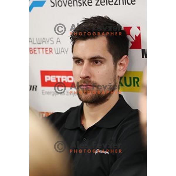 Gasper Kroselj of Slovenia Ice Hockey team during press conference at Bled before departure to World Championships on April 17, 2018
