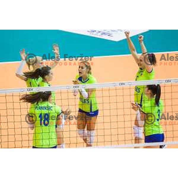 of team Slovenia in action during 2019 CEV Volleyball European Championship women match between Slovenia and Israel, played in Dvorana Tabor, Maribor, Slovenia on August 15, 2018