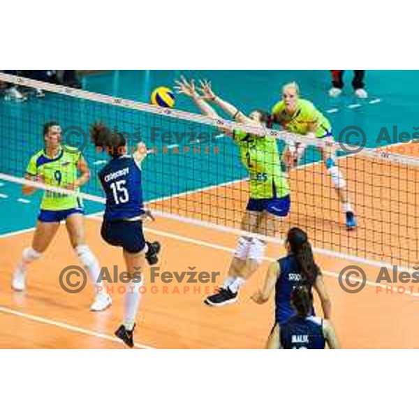 Tina Grudina of team Slovenia in action during 2019 CEV Volleyball European Championship women match between Slovenia and Israel, played in Dvorana Tabor, Maribor, Slovenia on August 15, 2018