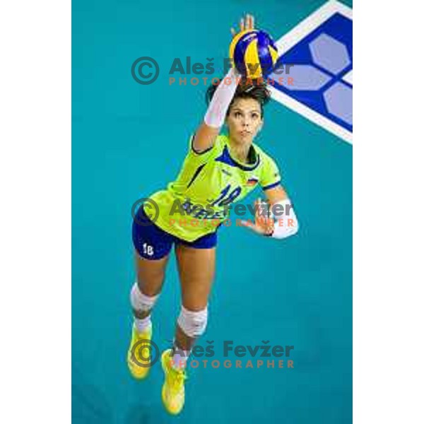 Sasa Planinsec of team Slovenia in action during 2019 CEV Volleyball European Championship women match between Slovenia and Israel, played in Dvorana Tabor, Maribor, Slovenia on August 15, 2018