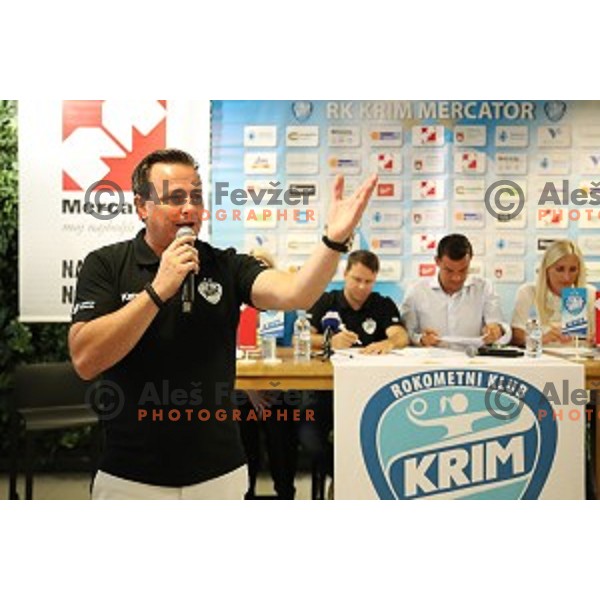 Rado Mulej at Krim Mercator press conference before 2018-2019 handball season in Ljubljana, Slovenia on August 16, 2018