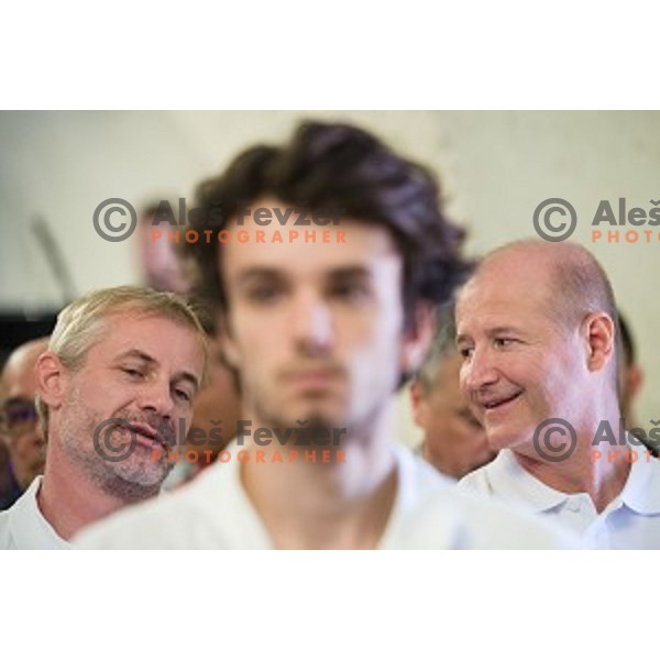 Ivo Jan, Nik Zupancic at the pre season press conference of the Alps Hockey League, Bled Castle, Bled, Slovenia