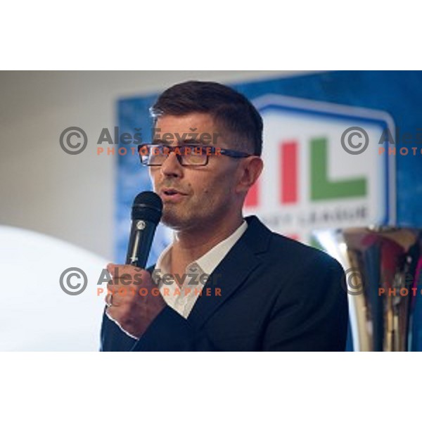 Matjaz Rakovec at the pre season press conference of the Alps Hockey League, Bled Castle, Bled, Slovenia