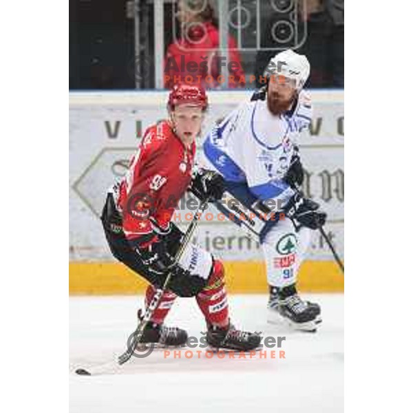 of Jesenice in action during Alps League ice-hockey match between Jesenice and Cortina in Podmezakla Hall, Jesenice, Slovenia on September 15, 2018