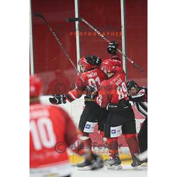 of Jesenice in action during Alps League ice-hockey match between Jesenice and Cortina in Podmezakla Hall, Jesenice, Slovenia on September 15, 2018