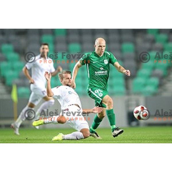 Gasper Udovic and Tomislav Tomic in action during Slovenian Cup 2018- 2019 football match between Olimpija and Triglav in SRC Stozice, Ljubljana on September 20, 2018