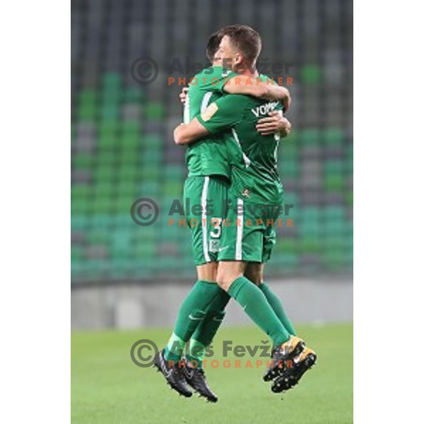 Branko Ilic and Andres Vombergar of Olimpija celebrate goal during Prva liga Telekom Slovenije 2018-2019 football match between Olimpija and Aluminij in SRC Stozice, Ljubljana on September 23, 2018
