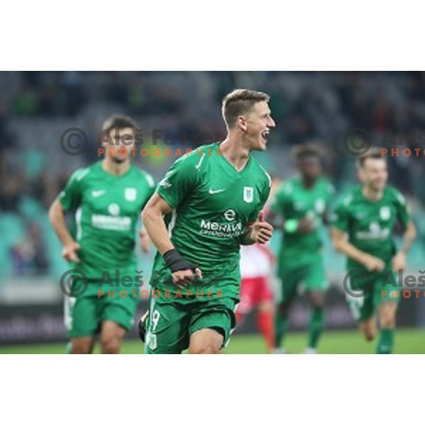 Andres Vombergar of Olimpija celebrates goal during Prva liga Telekom Slovenije 2018-2019 football match between Olimpija and Aluminij in SRC Stozice, Ljubljana on September 23, 2018