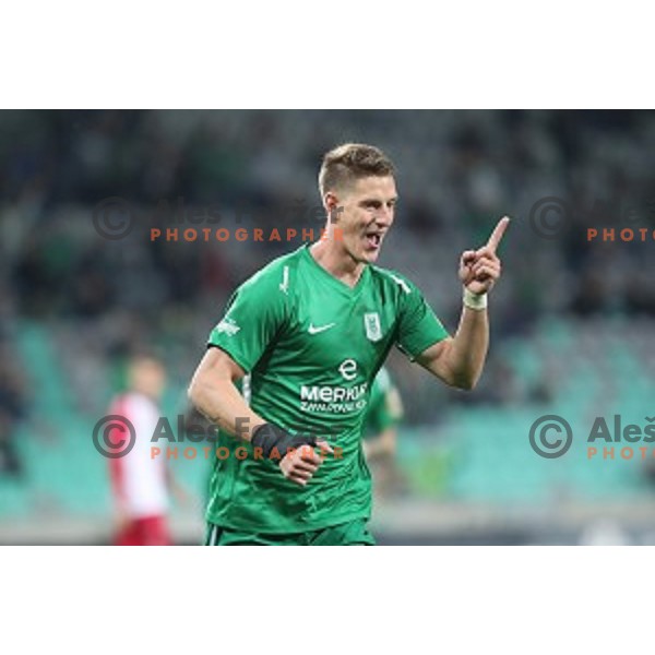 Andres Vombergar of Olimpija celebrates goal during Prva liga Telekom Slovenije 2018-2019 football match between Olimpija and Aluminij in SRC Stozice, Ljubljana on September 23, 2018