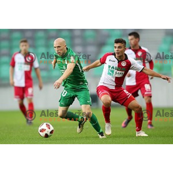 of Olimpija in action during Prva liga Telekom Slovenije 2018-2019 football match between Olimpija and Aluminij in SRC Stozice, Ljubljana on September 23, 2018