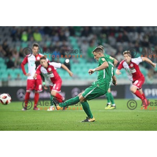 Andres Vombergar of Olimpija scores goal during Prva liga Telekom Slovenije 2018-2019 football match between Olimpija and Aluminij in SRC Stozice, Ljubljana on September 23, 2018