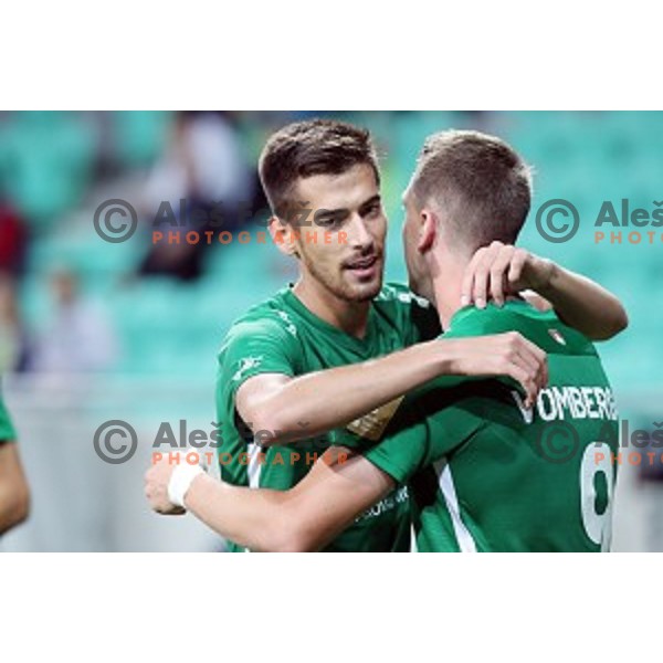 Mario Juricevic and Andres Vombergar of Olimpija celebrates goal during Prva liga Telekom Slovenije 2018-2019 football match between Olimpija and Aluminij in SRC Stozice, Ljubljana on September 23, 2018