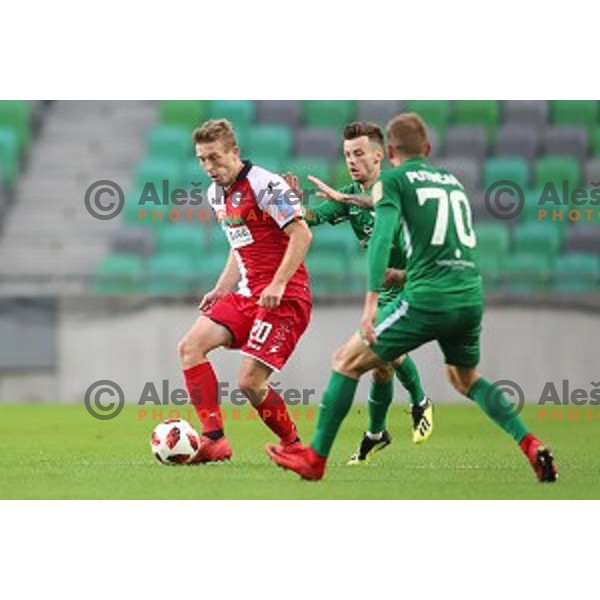 of Olimpija in action during Prva liga Telekom Slovenije 2018-2019 football match between Olimpija and Aluminij in SRC Stozice, Ljubljana on September 23, 2018
