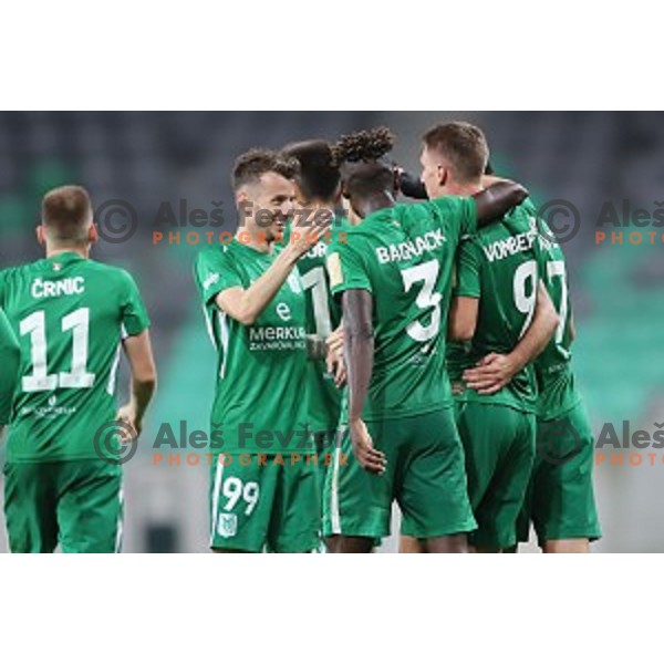 Asmir Suljic and Andres Vombergar of Olimpija celebrate goal during Prva liga Telekom Slovenije 2018-2019 football match between Olimpija and Aluminij in SRC Stozice, Ljubljana on September 23, 2018