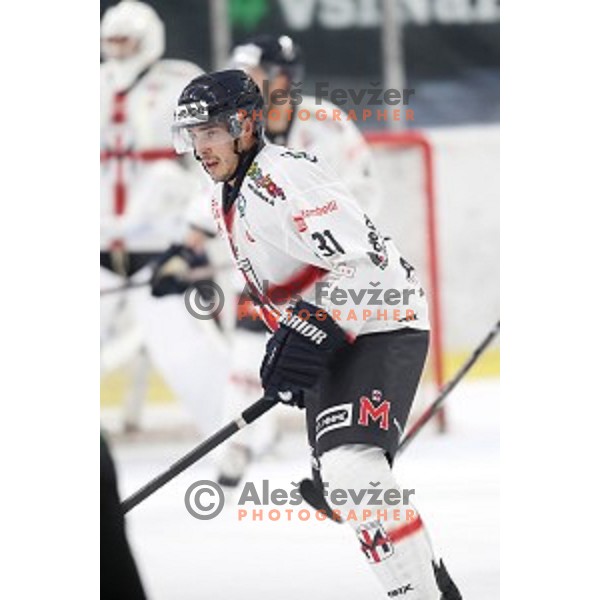 Eric Pance of Milano Rossoblu in action during Alps League ice-hockey match between SZ Olimpija and Milano Rossoblu in Tivoli Hall, Ljubljana, Slovenia on September 23, 2018