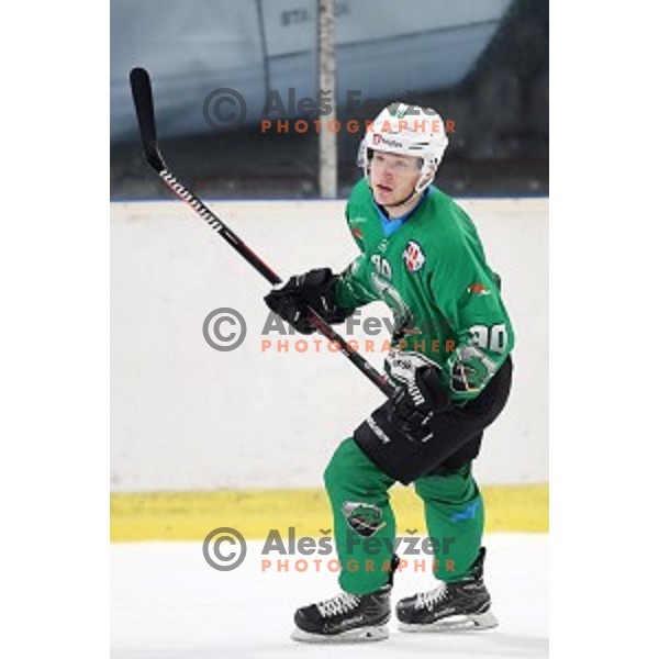Anej Kujavec of SZ Olimpija in action during Alps League ice-hockey match between SZ Olimpija and Milano Rossoblu in Tivoli Hall, Ljubljana, Slovenia on September 23, 2018