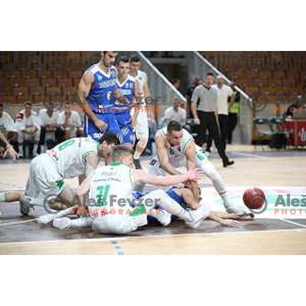 of Petrol Olimpija in action during Slovenian SuperCup basketball match between Petrol Olimpija and Sixt Primorska in Tivoli Hall, Ljubljana on September 24,2018