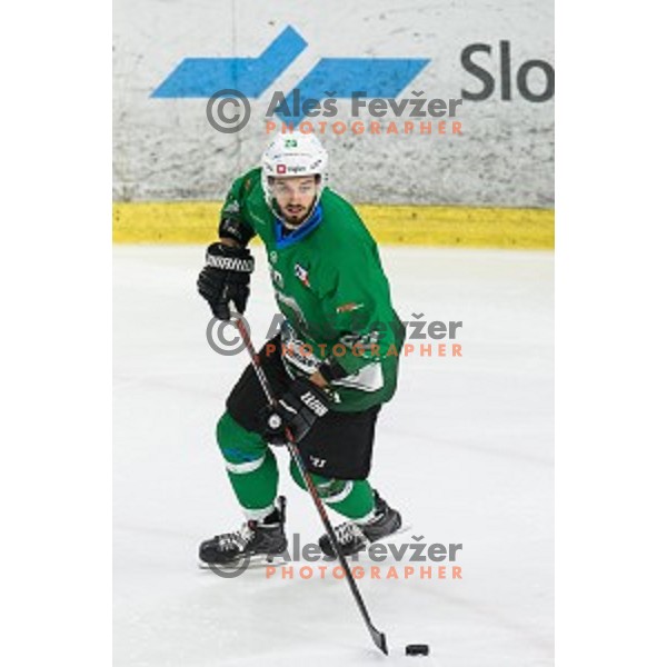 Gregor Koblar in action during Alps league ice hockey match between HK SZ Olimpija and Rittner Buam , Tivoli hall, Ljubljana, Slovenia on September 29, 2018